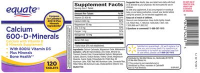 Photo of the Equate Calcium 600+D+Minerals label