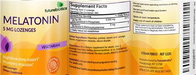 Photo of the Futurebiotics Melatonin 5 mg Lozenges Orange Flavor label