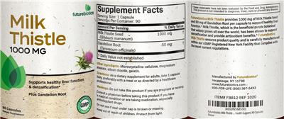 Photo of the Futurebiotics Milk Thistle 1000 mg label