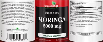 Photo of the Futurebiotics Moringa 5000 mg label