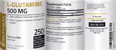 Photo of the Bronson L-Glutamine 500 mg label