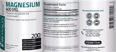 Photo of the Bronson Magnesium 400 mg label
