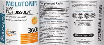 Photo of the Bronson Melatonin 5 mg Fast Dissolve Orange Flavor label