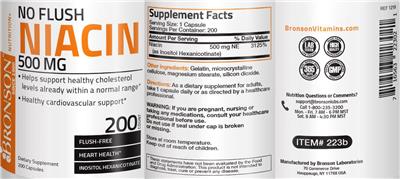 Photo of the Bronson No Flush Niacin 500 mg label