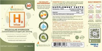Photo of the BodyHealth H2 Infuse label
