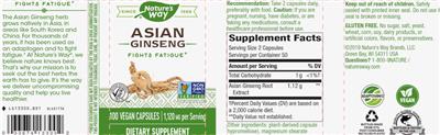 Photo of the Nature's Way Asian Ginseng 1,120 mg label