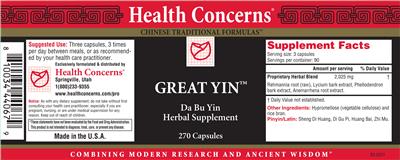 Photo of the Health Concerns Great Yin label