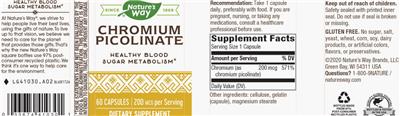 Photo of the Nature's Way Chromium Picolinate 200 mcg label