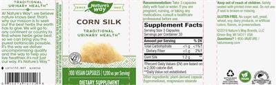 Photo of the Nature's Way Corn Silk 1,200 mg label