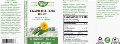 Photo of the Nature's Way Dandelion Root 1,575 mg label