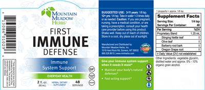 Photo of the Mountain Meadow Herbs First Immune Defense label