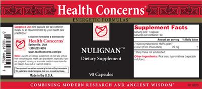 Photo of the Health Concerns Nulignan label