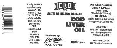 Photo of the EKO Cod Liver Oil label