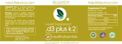 Photo of the Rejuvica Health D3 Plus K2 label