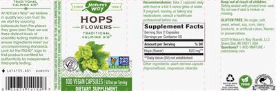 Photo of the Nature's Way Hops Flowers 620 mg label