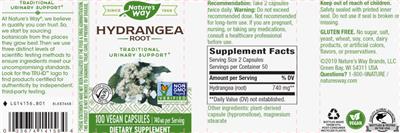 Photo of the Nature's Way Hydrangea Root 740 mg label