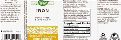 Photo of the Nature's Way Iron 18 mg label