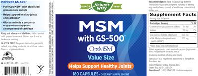 Photo of the Nature's Way MSM with GS-500 label