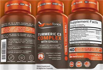 Photo of the HerbTonics Turmeric C3 Complex with Ginger label