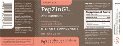 Photo of the Endurance Products Company Chewable PepZinGI label