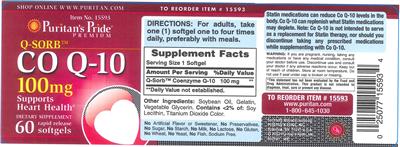 Photo of the Puritan's Pride Premium Q-Sorb Co Q-10 100 mg label