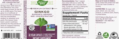 Photo of the Nature's Way Ginkgo label