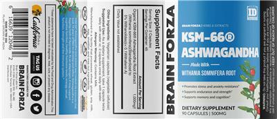 Photo of the Brain Forza KSM-66 Ashwagandha 500 mg label
