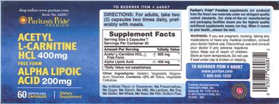 Acetyl L-Carnitine 400 mg Free Form Alpha Lipoic Acid 200 mg