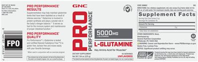 Photo of the GNC Pro Performance L-Glutamine Unflavored label