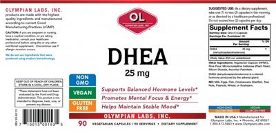 Photo of the OL Olympian Labs DHEA 25 mg label