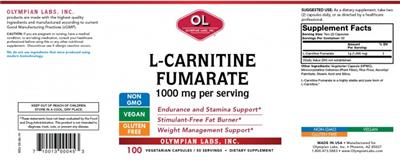Photo of the OL Olympian Labs L-Carnitine Fumarate 1000 mg label