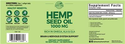 Photo of the Country Farms Hemp Seed Oil 1000 mg label