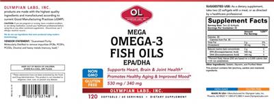 Photo of the OL Olympian Labs Mega Omega-3 Fish Oils 530 mg / 340 mg label