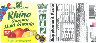 Photo of the Nutrition Now Rhino Gummy Multi-Vitamin label
