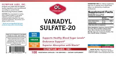 Photo of the OL Olympian Labs Vanadyl Sulfate-20 label