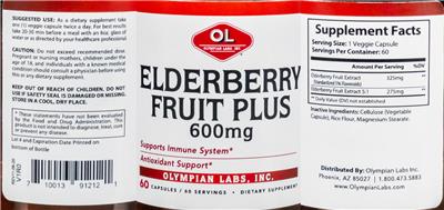 Photo of the OL Olympian Labs Elderberry Fruit Plus 600 mg label