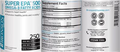 Photo of the Bronson Super EPA 500 Omega-3 Fatty Acids label