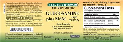 Photo of the Foster Regal Glucosamine plus MSM label