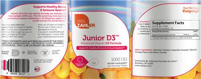 Photo of the Advanced Nutrition by Zahler Junior D3 1000 IU Chewable - Orange Flavor label