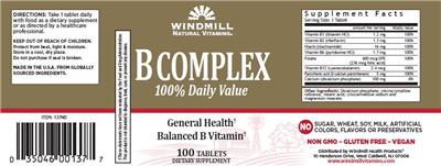 Photo of the Windmill Natural Vitamins B-Complex label