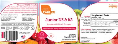 Photo of the Advanced Nutrition by Zahler Junior D3 & K2 Peach Apricot Flavor label
