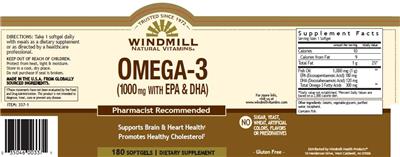 Photo of the Windmill Natural Vitamins Omega-3 (1000 mg with EPA & DHA) label
