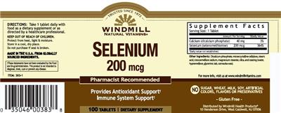 Photo of the Windmill Natural Vitamins Selenium 200 mcg label