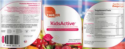 Photo of the Advanced Nutrition by Zahler KidsActive Fruit Punch Flavor label