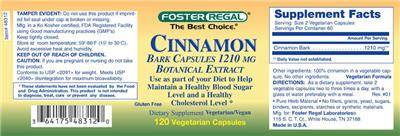 Photo of the Foster Regal Cinnamon Bark Capsules 1210 mg label