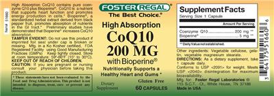Photo of the Foster Regal CoQ10 200 mg with BioPerine label