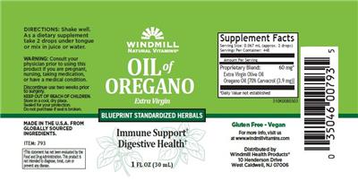 Photo of the Windmill Natural Vitamins Oil of Oregano Extra Virgin label