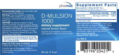 Photo of the Pharmax D-Mulsion 1000 Natural Lemon Flavor label