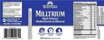 Photo of the Windmill Natural Vitamins Milltrium label