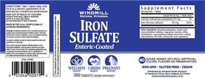 Photo of the Windmill Natural Vitamins Iron Sulfate label